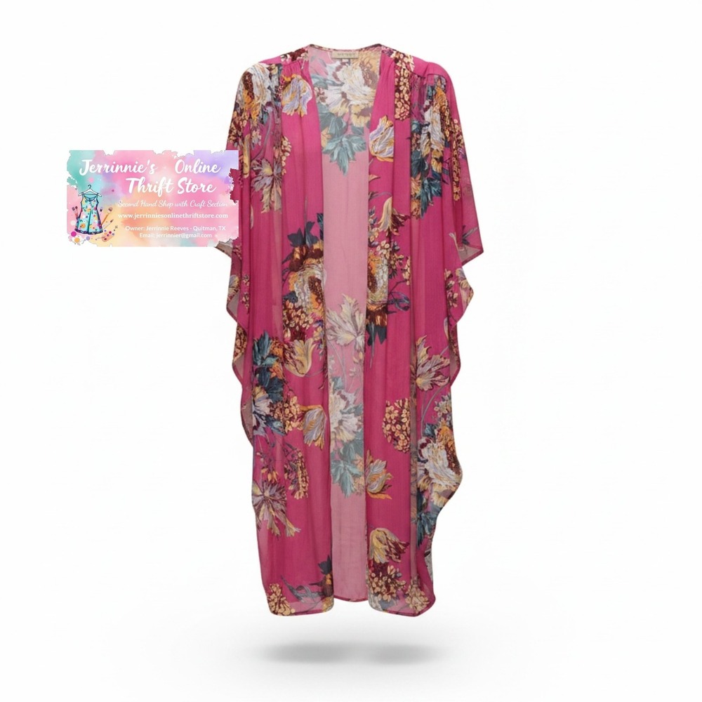 Umgee Floral Kimono Cardigan Fuchsia Pink Boho Duster Sheer Plus Size 1XL 2XL